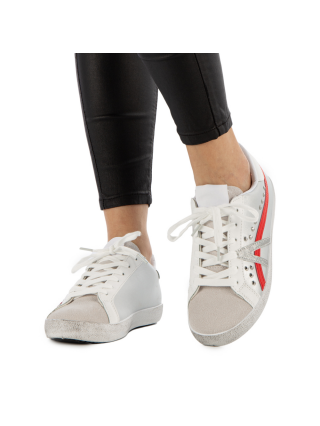 Γυναικεία Αθλητικά Παπούτσια, Γυναικεία αθλητικά παπούτσια  Seran λευκά με ασήμι - Kalapod.gr